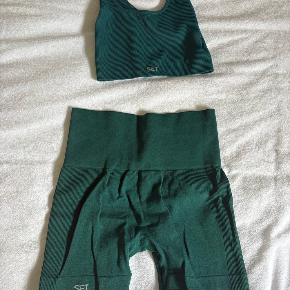 SET Active Forest Green Ribbed Sports Bra & High-Waist Leggings